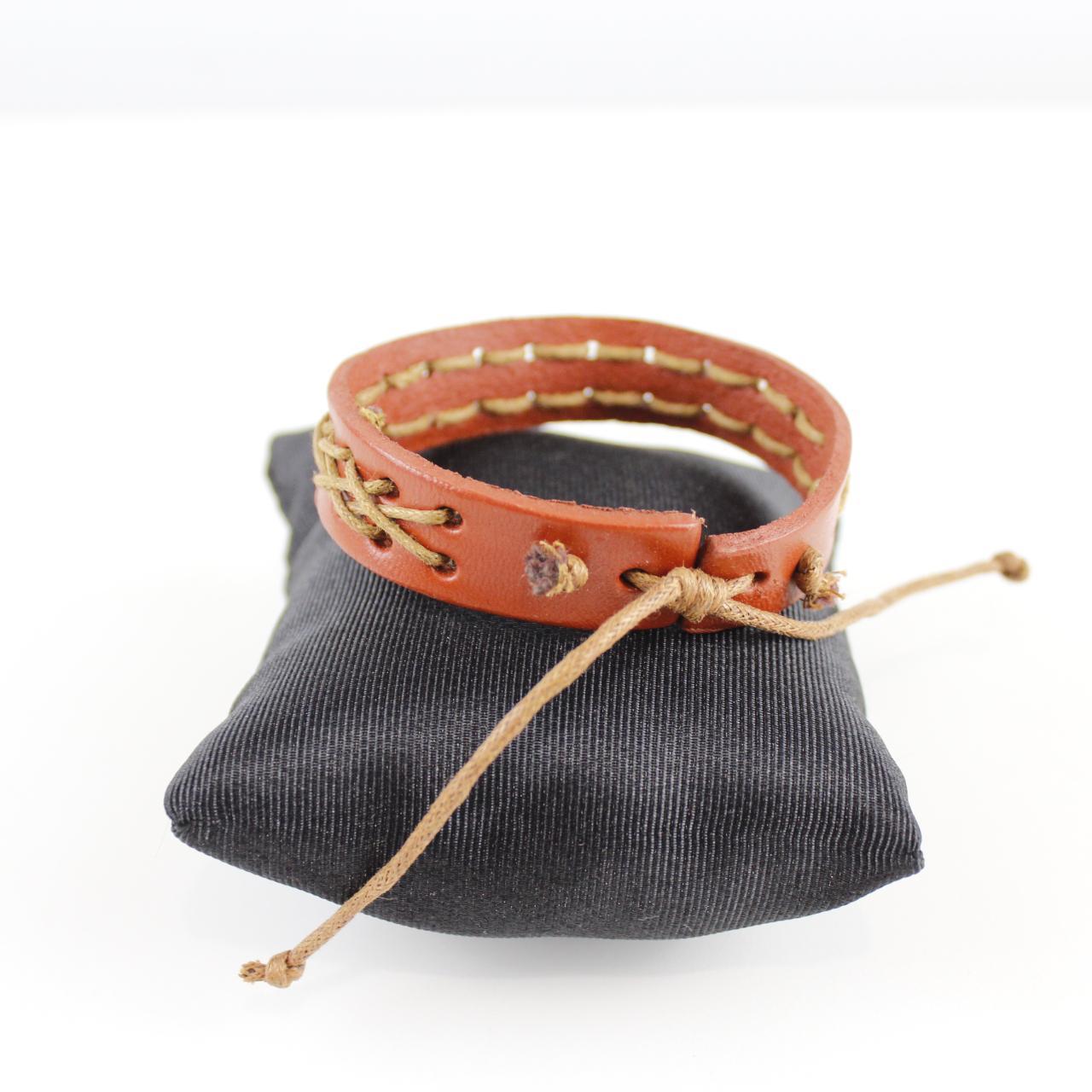 Woven Leather Bracelet - Adjustable - Two-Tone - Boho Chic