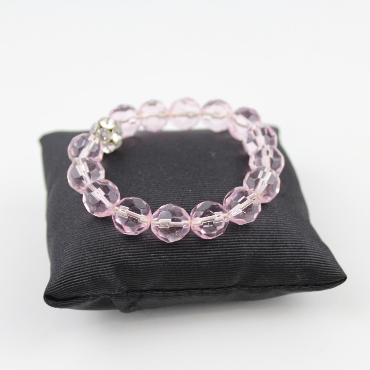 Pink Faceted Glass Bead Stretch Bracelet Rhinestone Accent V