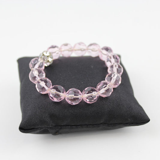 Pink Faceted Glass Bead Stretch Bracelet Rhinestone Accent V