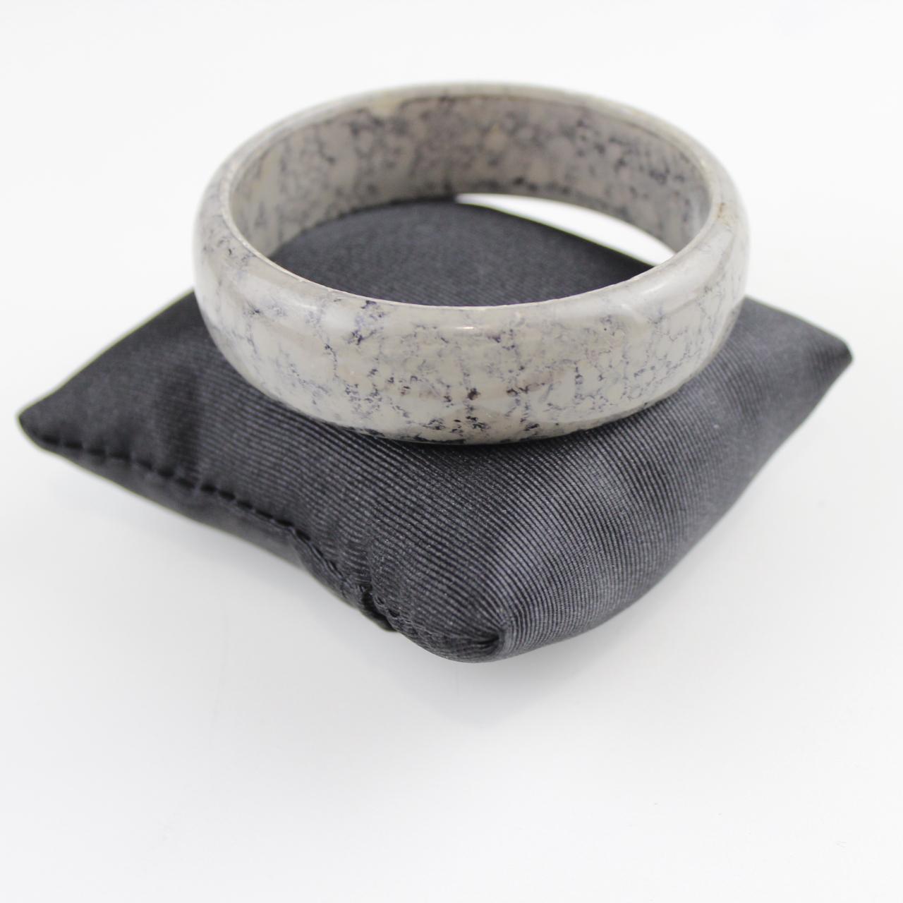 Marbled Gray Ceramic Bangle Bracelet - Unique Textured Stone
