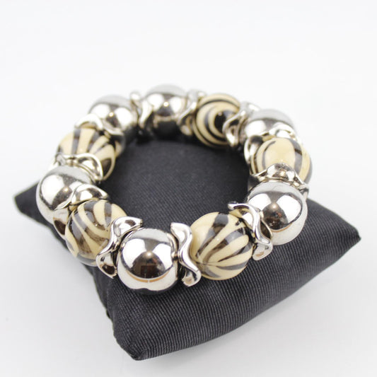Stylish Silver and Striped Beaded Bracelet with Black and Be
