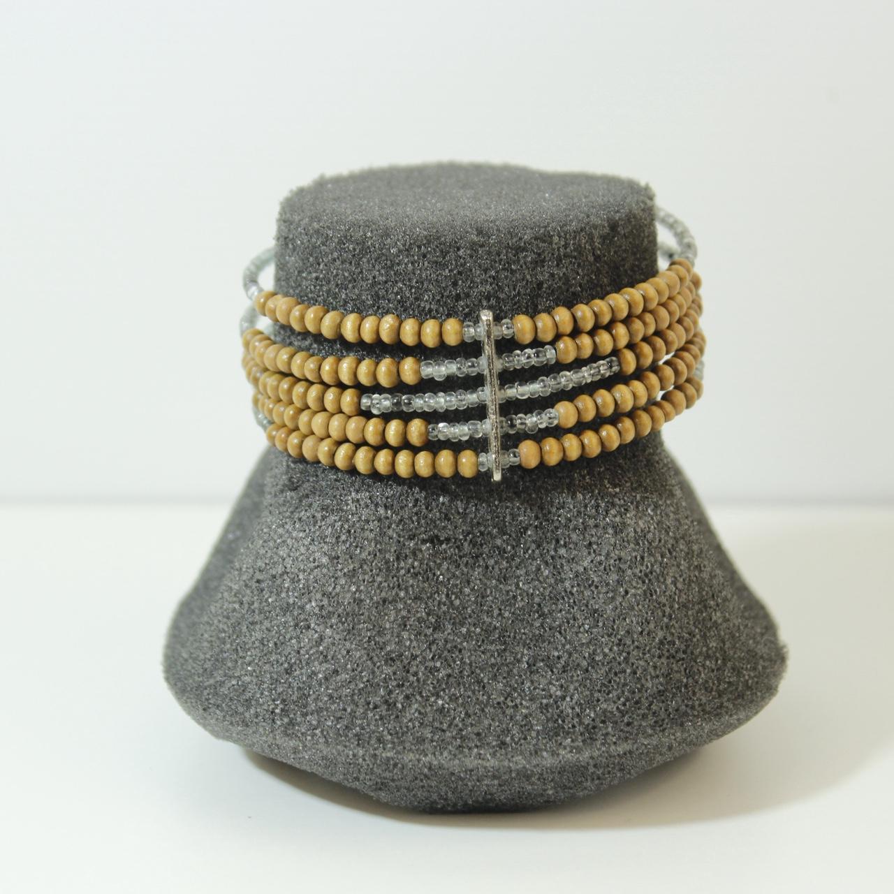 Multi Row Beaded Cuff Bracelet Silver Gold Tone Stacked Statement Coil Wrap