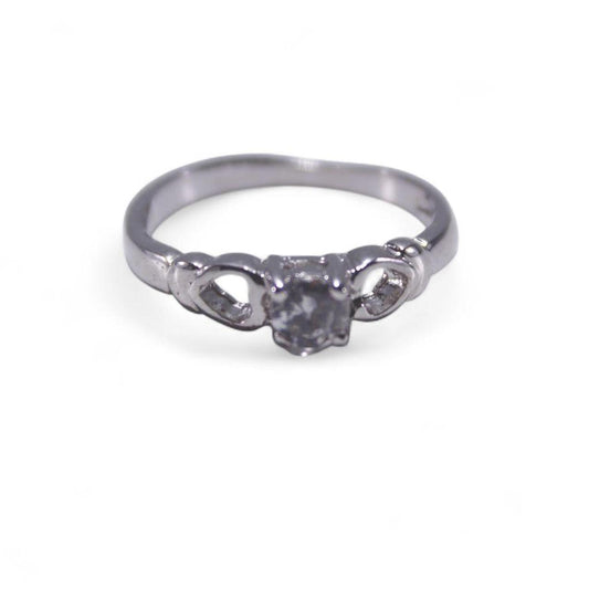 Silver Tone Celtic Knot Ring Clear Solitaire Minimalist