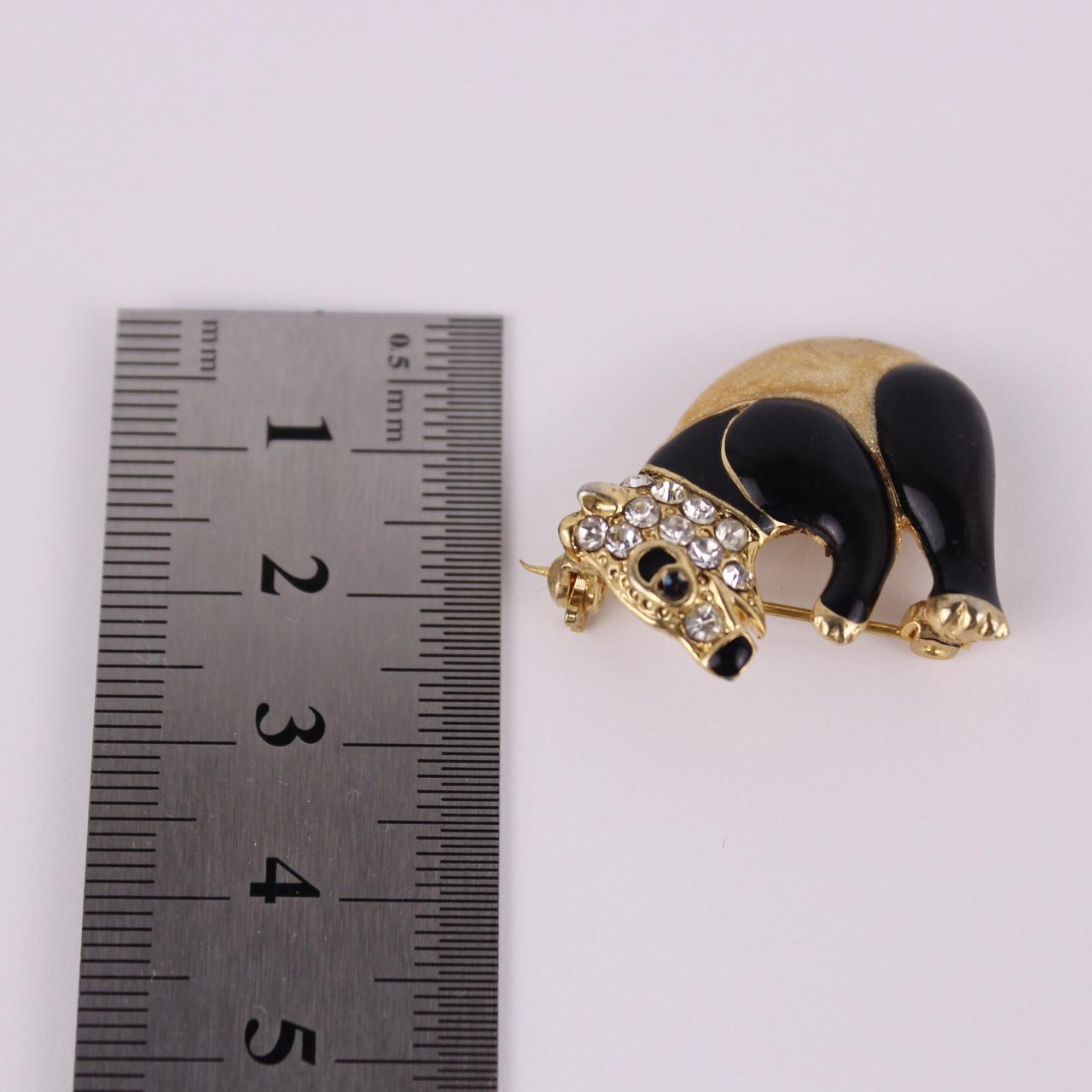 Panda Bear Brooch Gold tone Enamel Rhinestone Animal Bamboo Jewellery Pin  Good