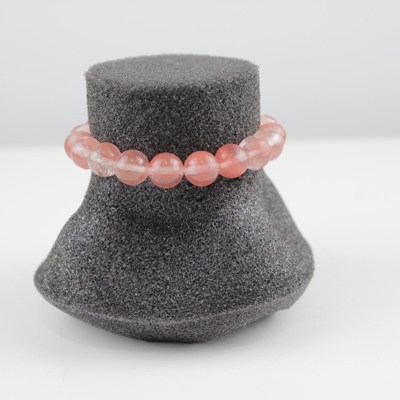 Delicate Rose Quartz Stretch Beaded Bracelet - Soft Pink Hea