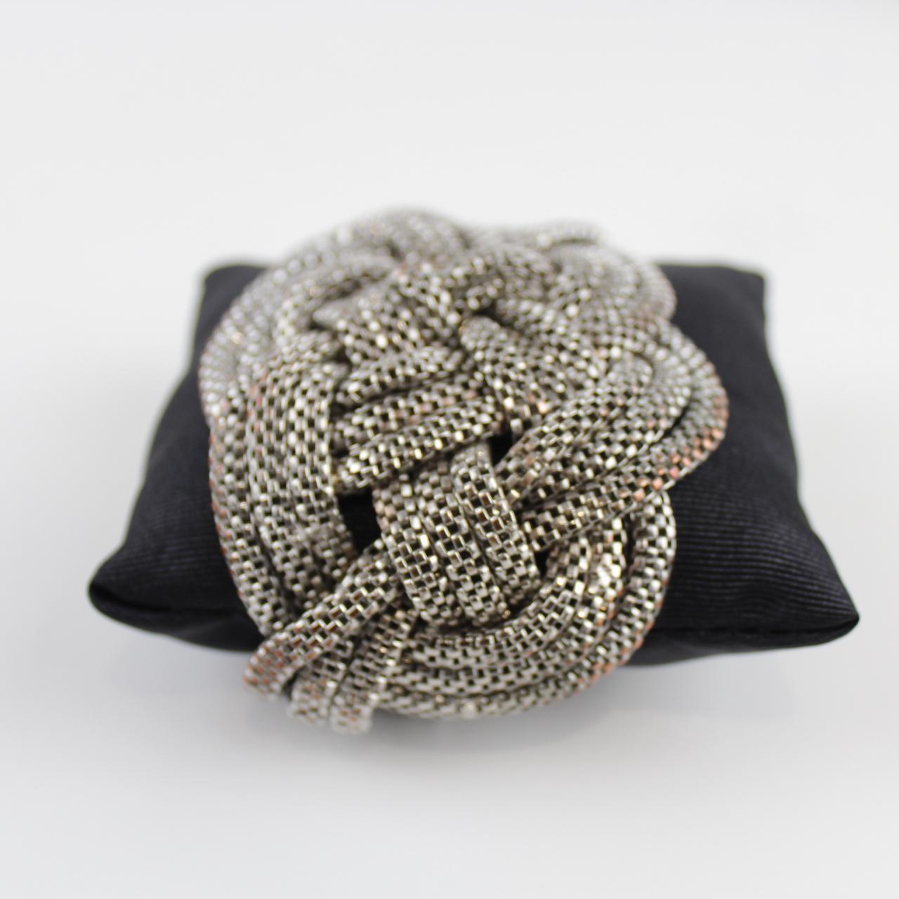 Woven Metal Bracelet - Silver-Tone - Intricate Design - Stat