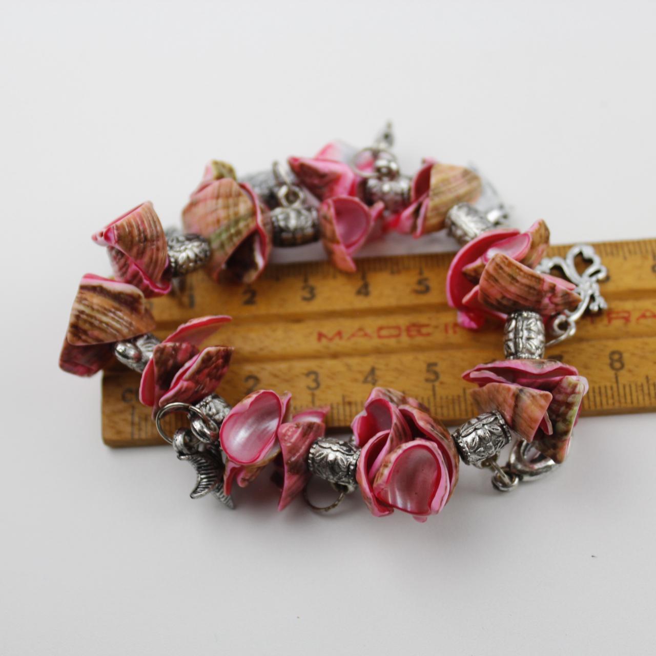 Handmade Pink Shell Charm Bracelet Dolphin Butterfly Heart S