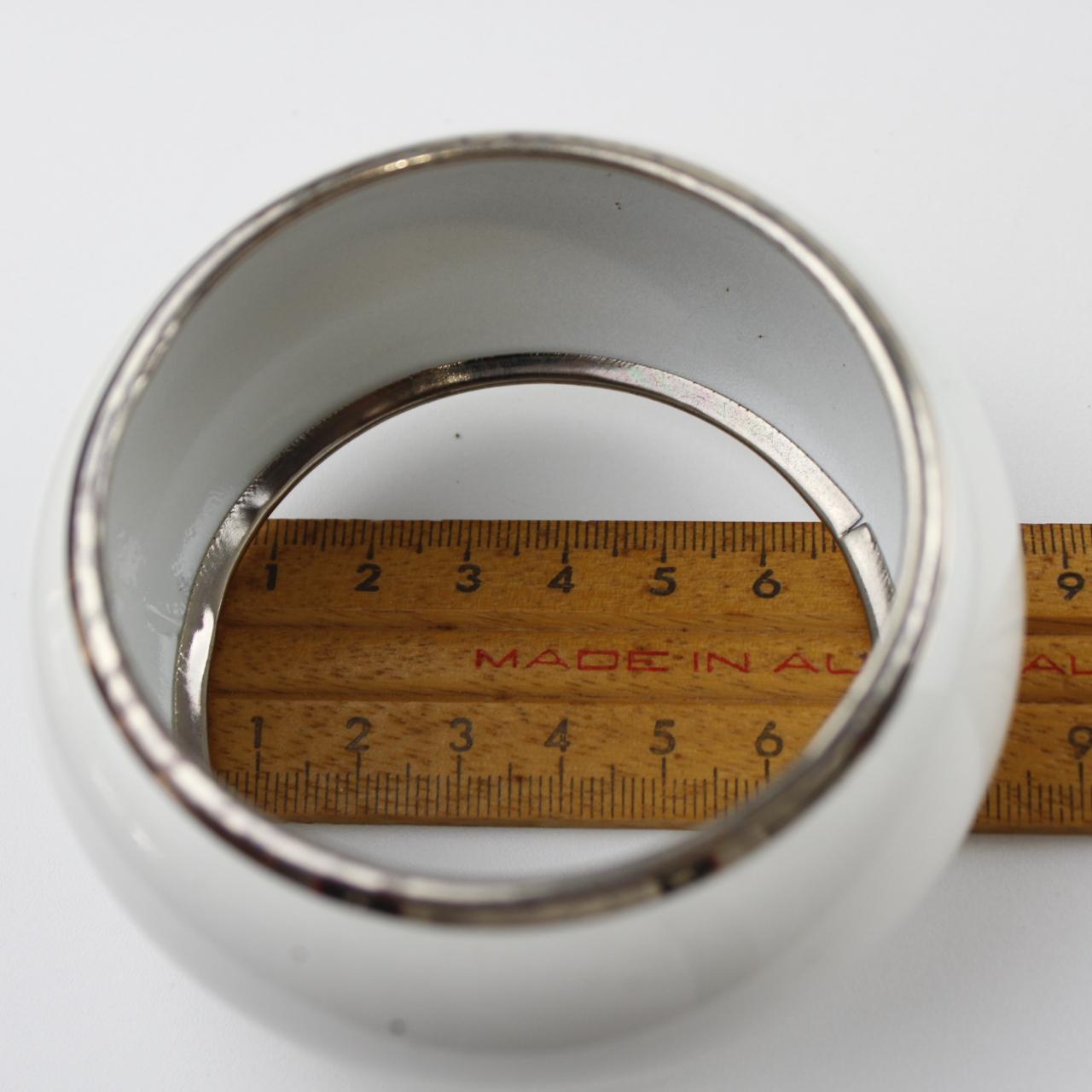 Classic White Enamel Bangle - Silver Tone Edge Trim - Modern