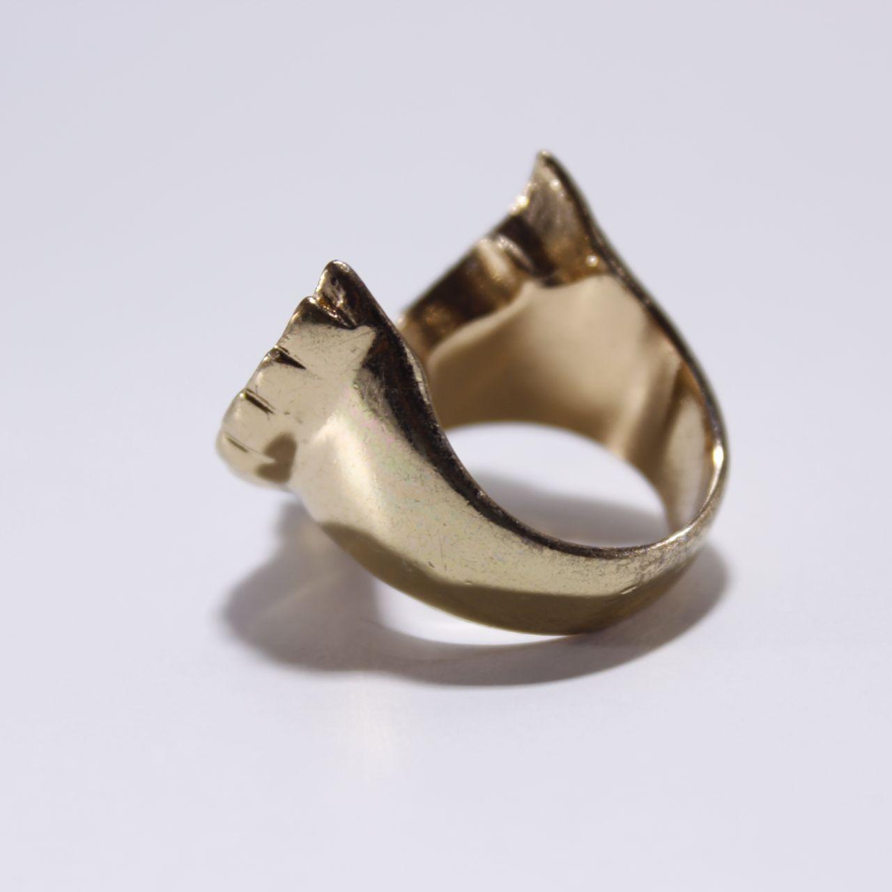 Gold Tone Angel Wing Ring Pave Rhinestone Faux Pearl