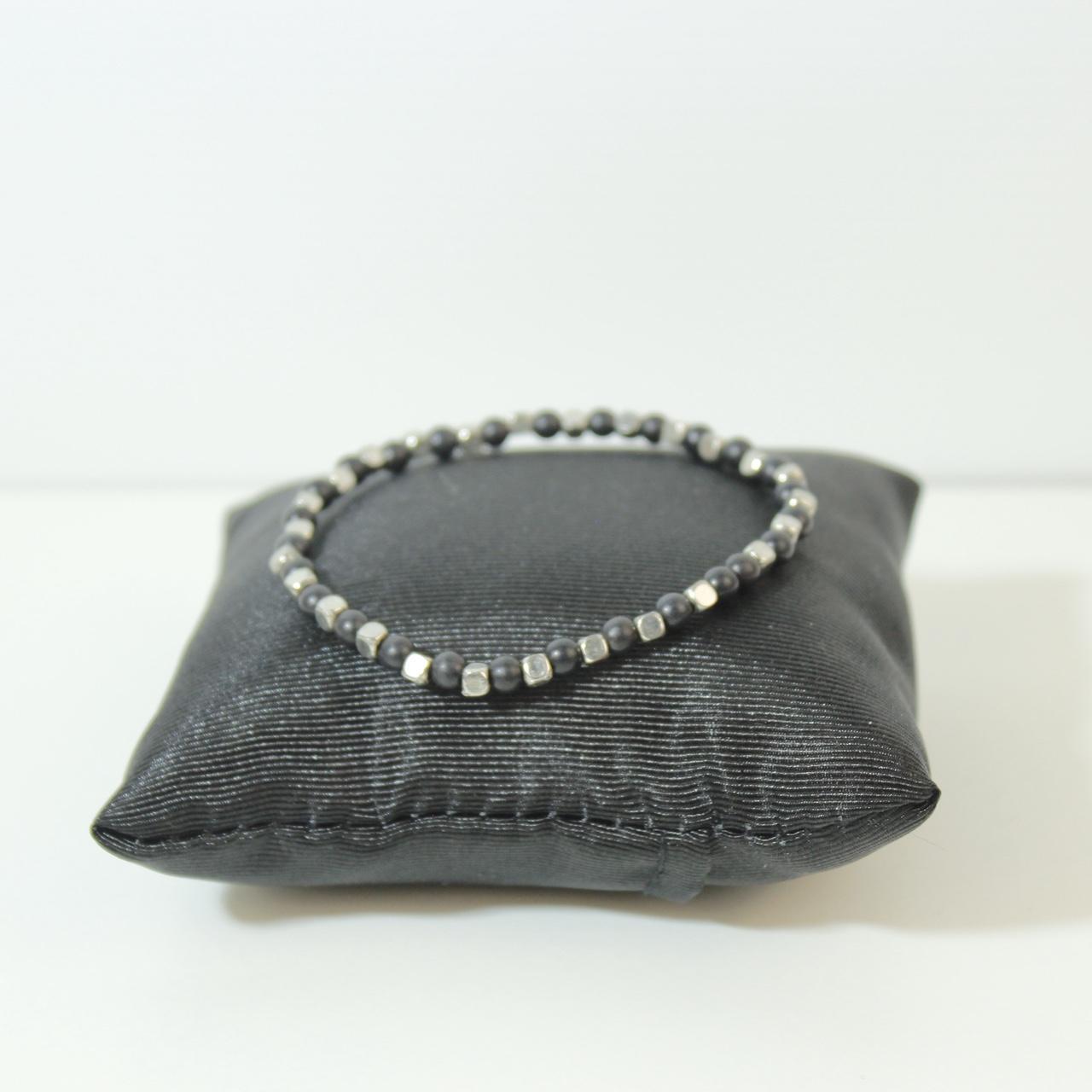 Bead Bracelet Silver Tone Mens Unisex Beaded Stretch Natural Stone Grounding