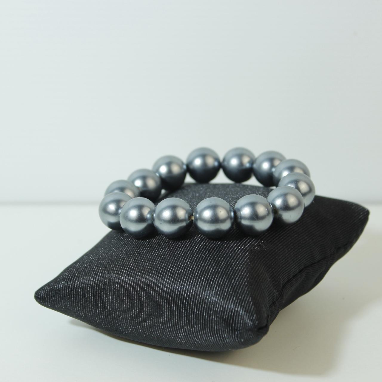 Grey Faux Pearl Stretch Bracelet Large Round Beaded Statement Jewelry Elastic