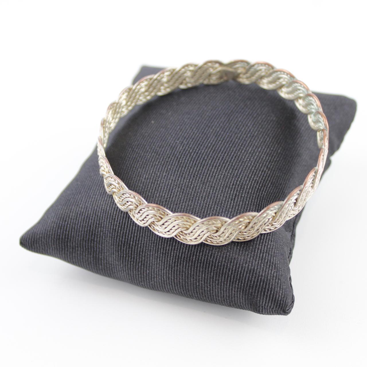Silver Tone Braided Cuff Bracelet Vintage Style Woven Wire B