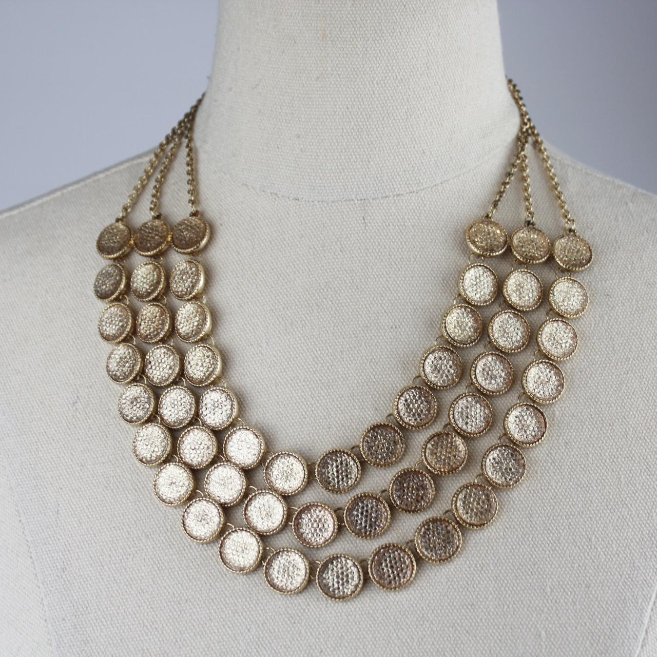 Multi Strand Statement Necklace Gold Mirror Medallions Refle