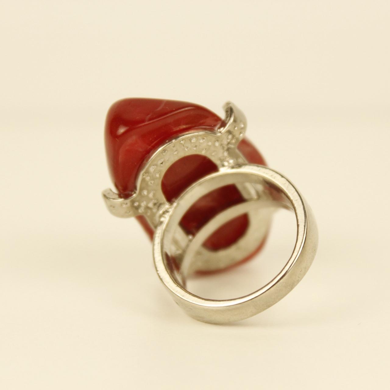 Vintage Red Ring Silver Tone Split Shank Cocktail Jewellery Size R  Deadstock