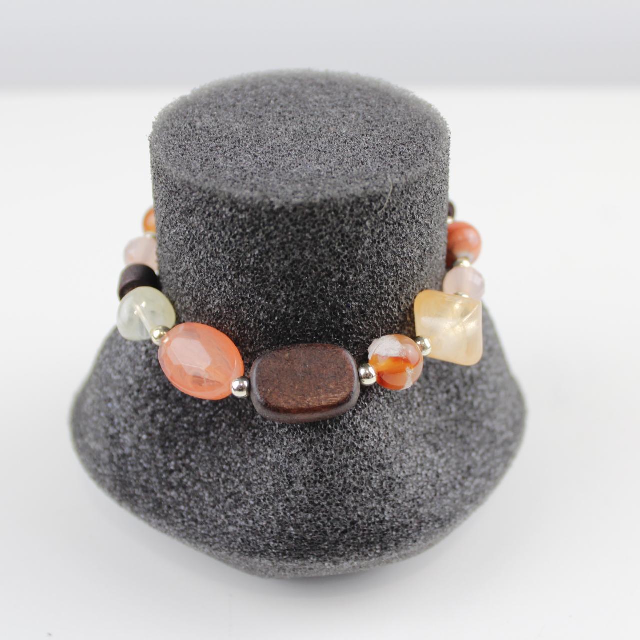 Earth Tone Stone  Beaded Bracelet Stretch Boho   Good pre-lo