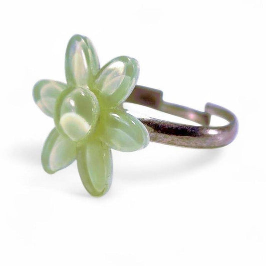 Light Green Cute Flower Ring Adjustable Band Novelty Fun