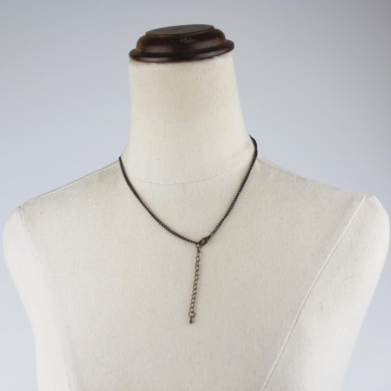 Pendant Necklace Black Chain Marbled Circular Pendant Red Pu
