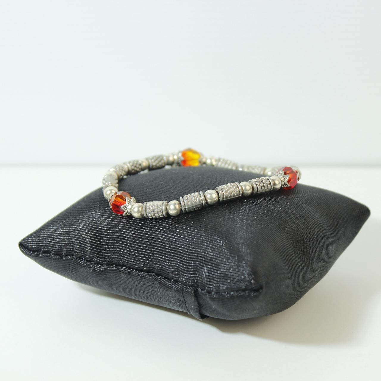 Orange Awareness Ribbon Bracelet Silver Tone Beaded Stretch