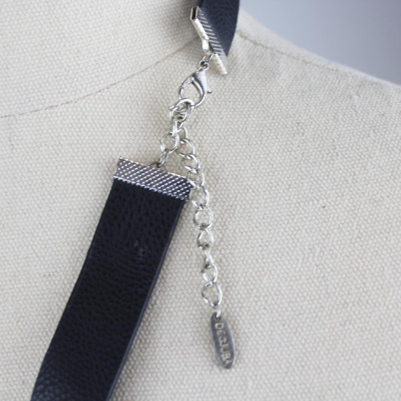 Decjuba Statement Necklace Black Leather Silver Black Cylind