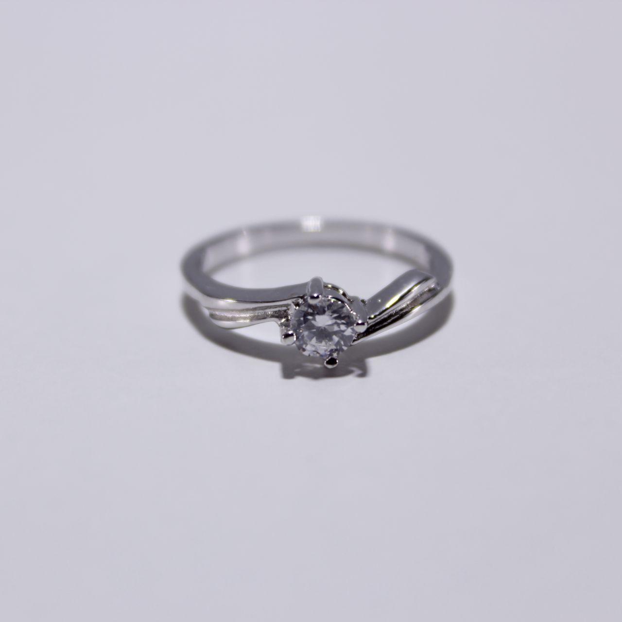 Silver Tone Ring Solitaire Clear Stone Minimalist