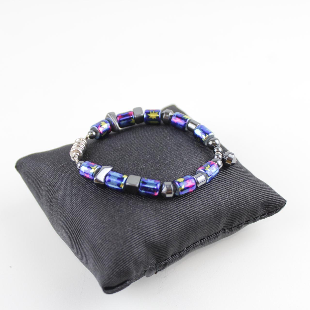 Colorful Star Cube Bead Stretch Bracelet with Charm Statemen
