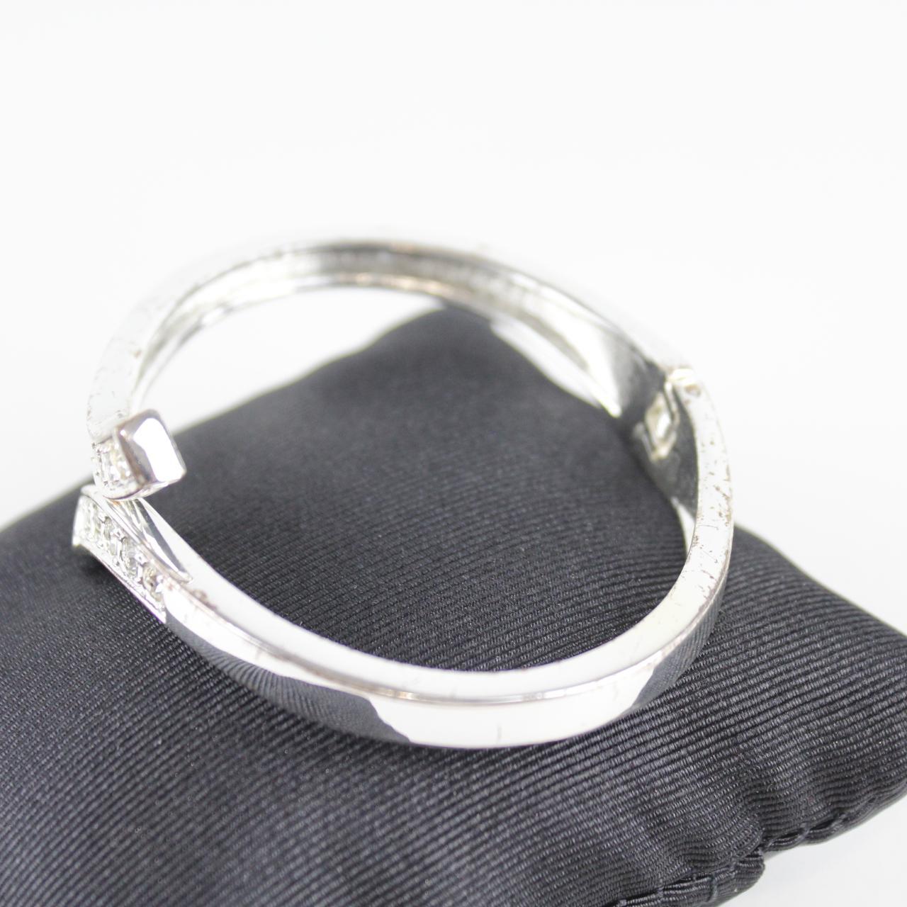 Silver Tone Cuff Bracelet with Rhinestones - Open Work Desig