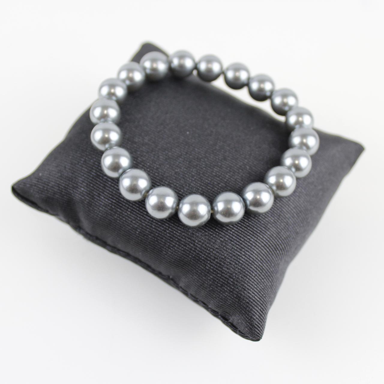 Silver Faux Pearl Bracelet - Elastic - Classic Design - Eleg