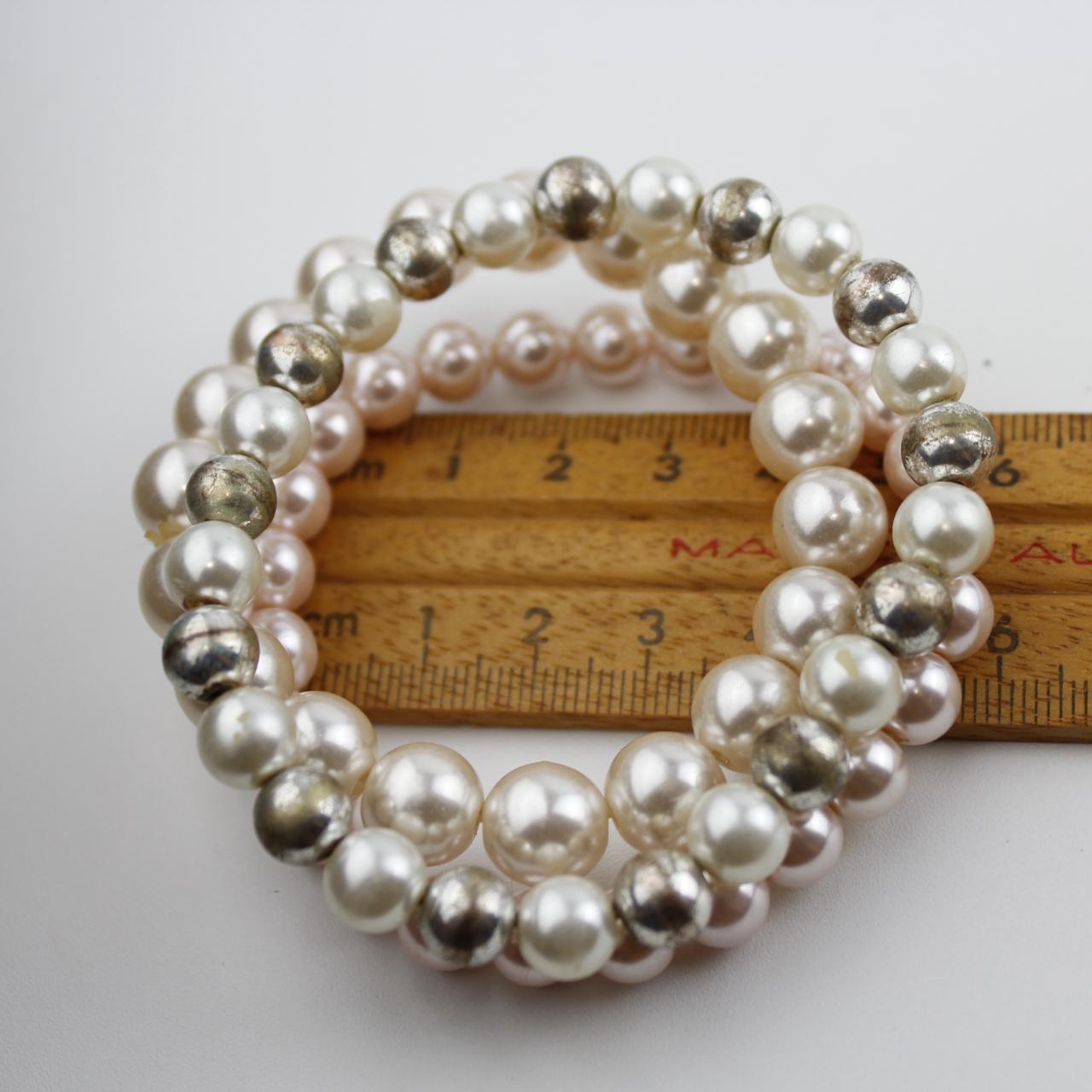 Pearl Bead Bracelet Set White Pink Silver Jewelry Fashion Ac