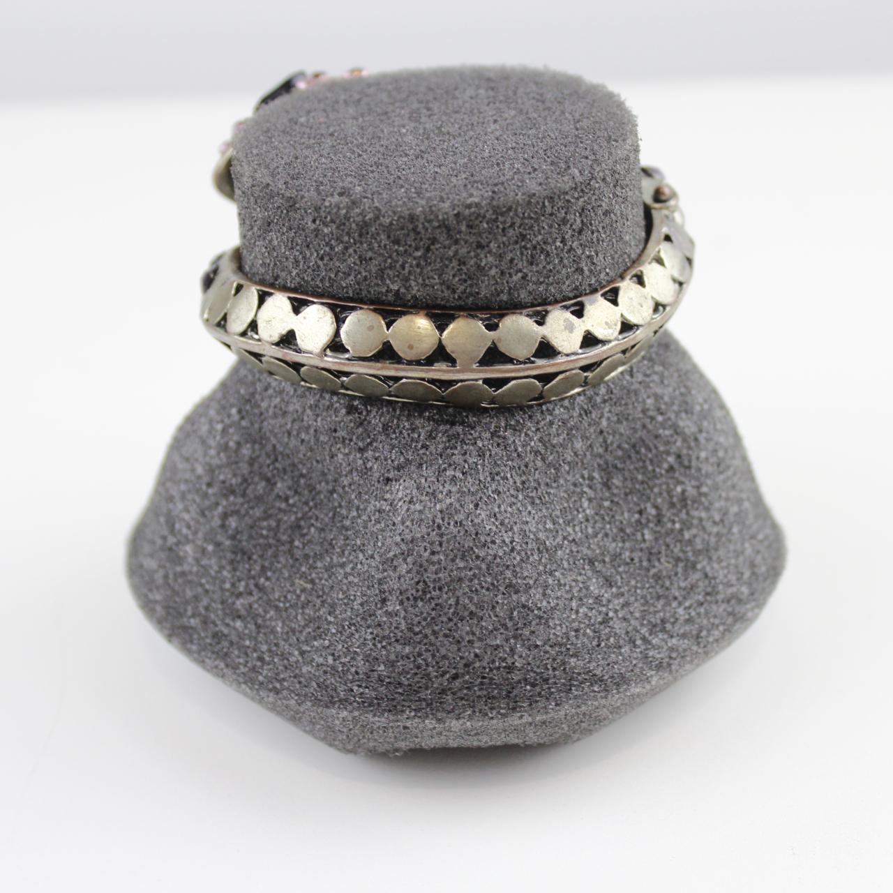 Silver Tone Coiled Snake Bracelet - Purple & Pink Stones - W