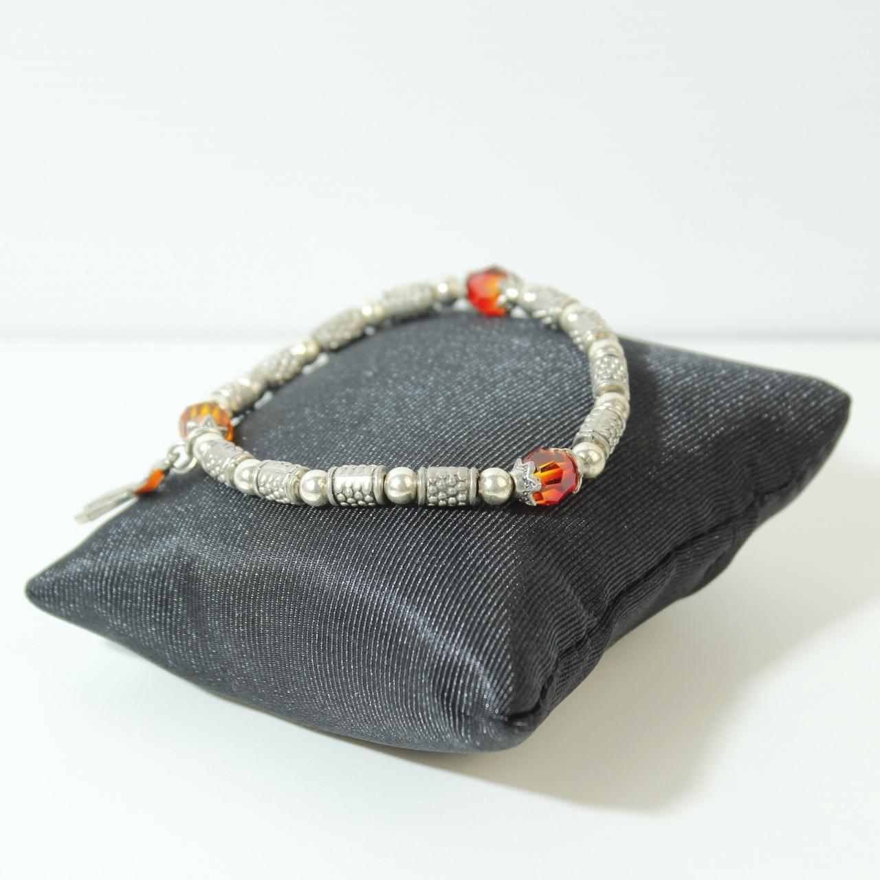Orange Awareness Ribbon Bracelet Silver Tone Beaded Stretch