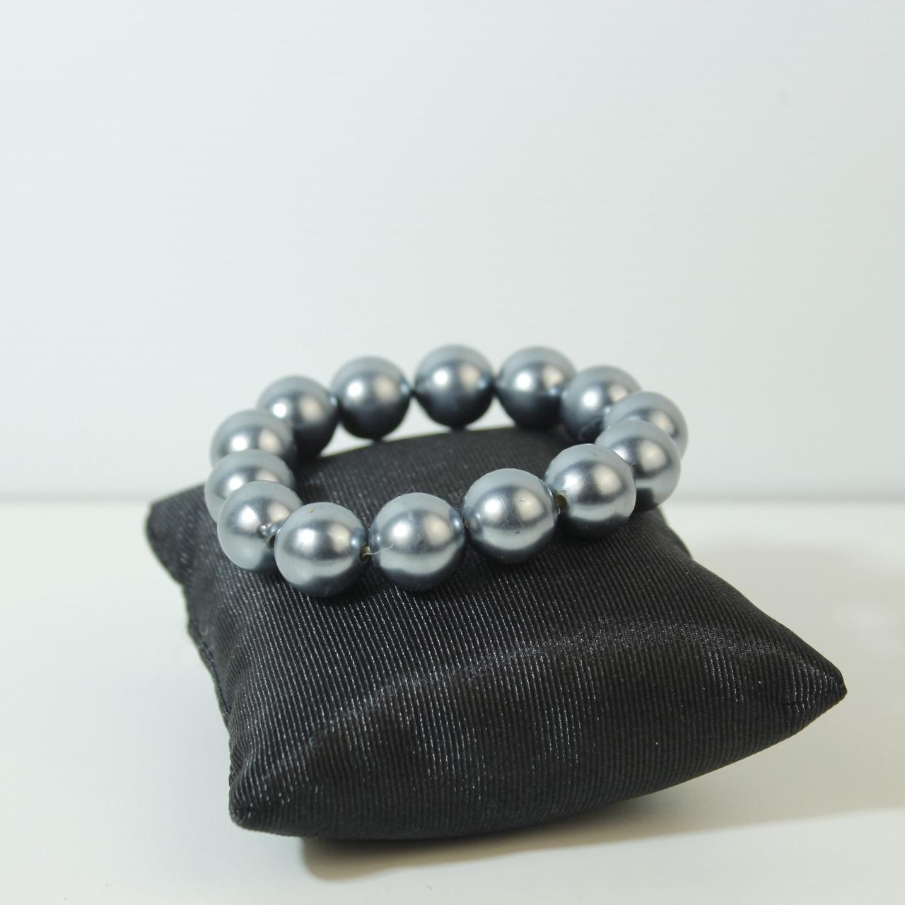 Grey Faux Pearl Stretch Bracelet Large Round Beaded Statement Jewelry Elastic