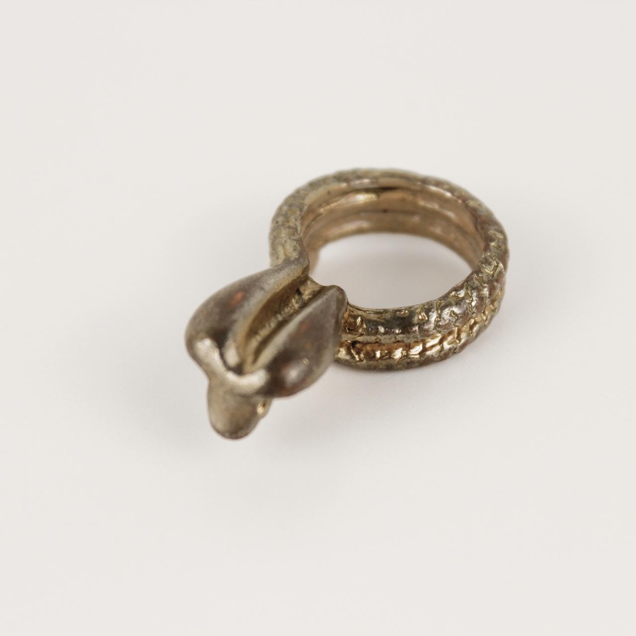 Cobra Snake Ring Brassy tone Textured Coiled Serpent Statement Band Gothic Jewel