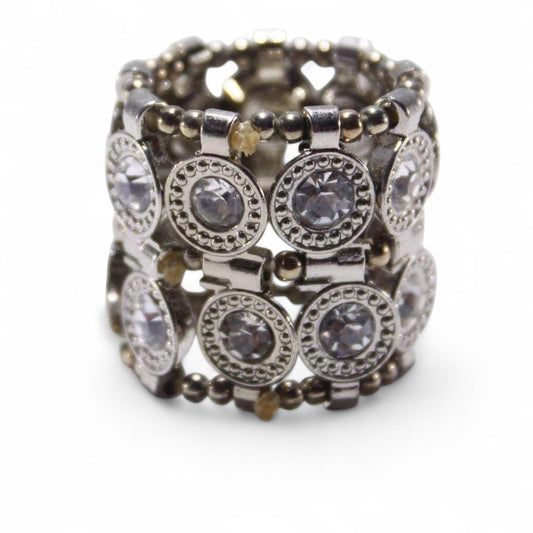 Wide Stretch Band Ring Pave Rhinestone Clear Expandable