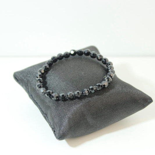 Black Faceted Bead Stretch Bracelet Accent Stacking Bangle Minimalist Jewellery