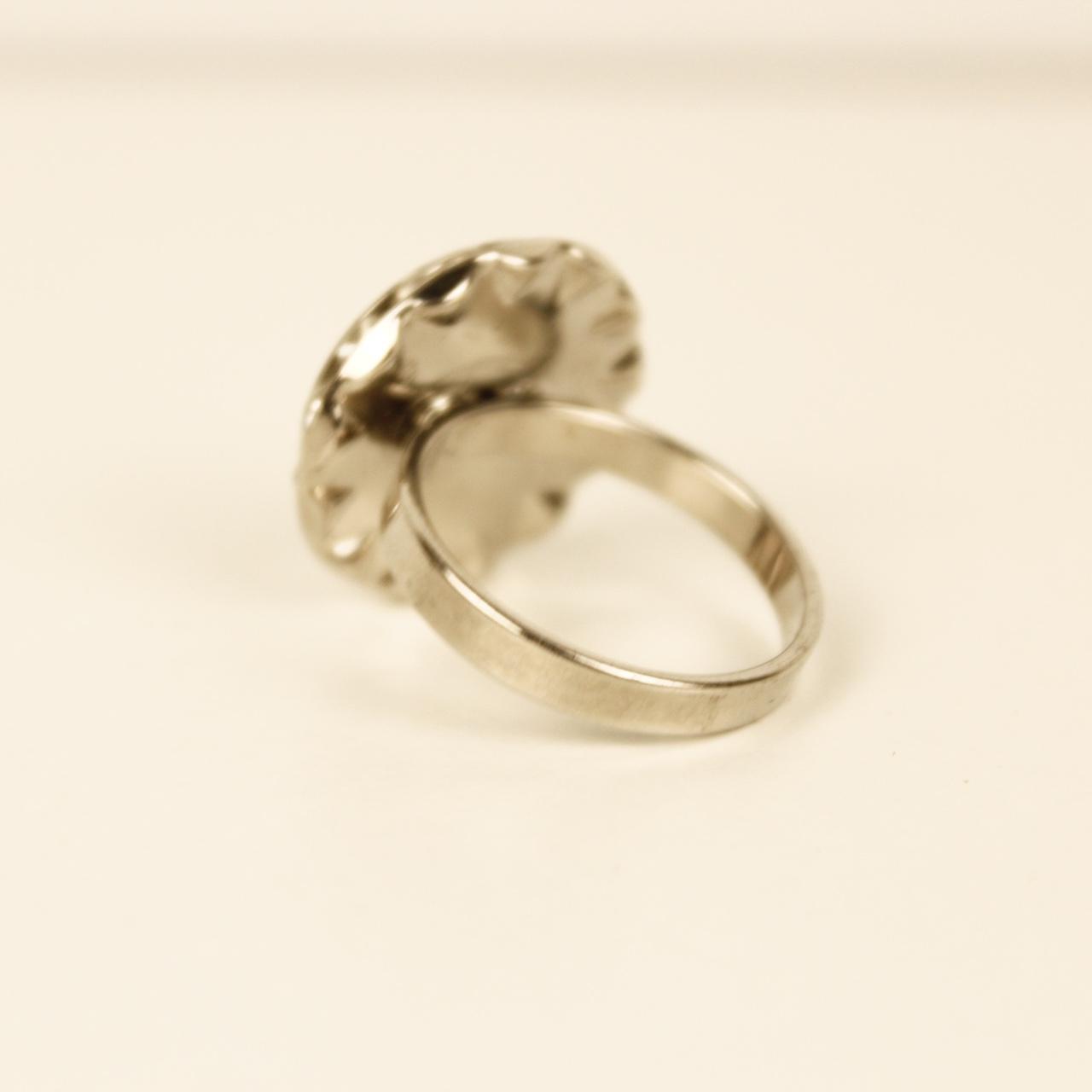 Silver Tone Cocktail Ring Size R Round Cut Clear Cluster Statement Glamour