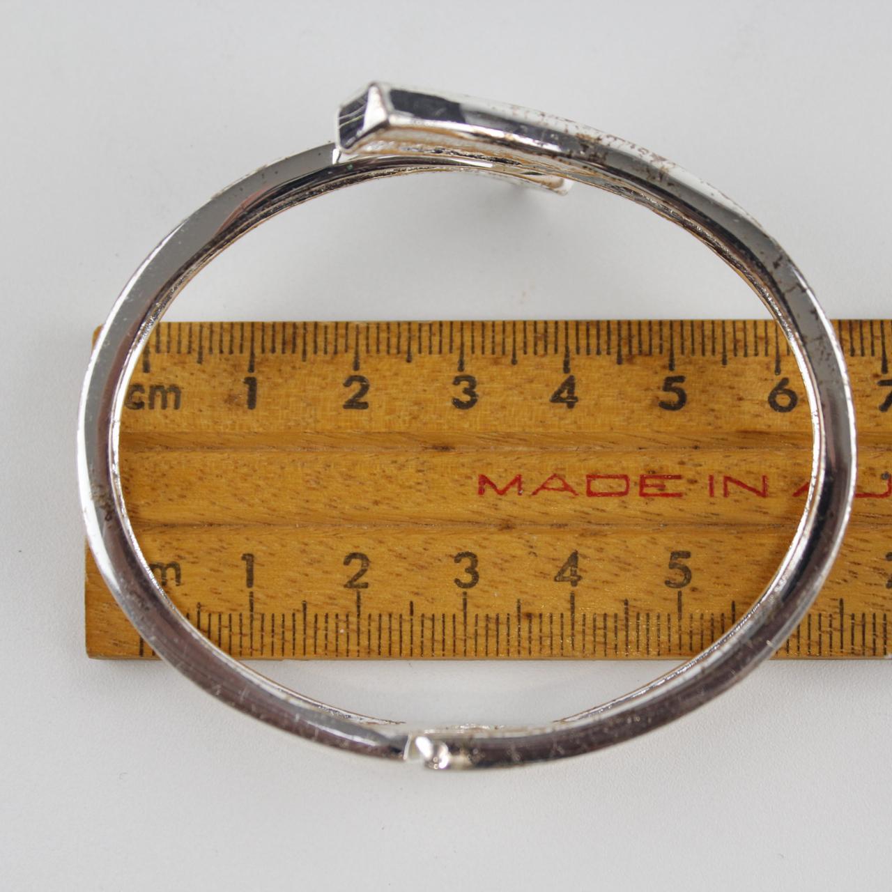 Silver Tone Cuff Bracelet with Rhinestones - Open Work Desig
