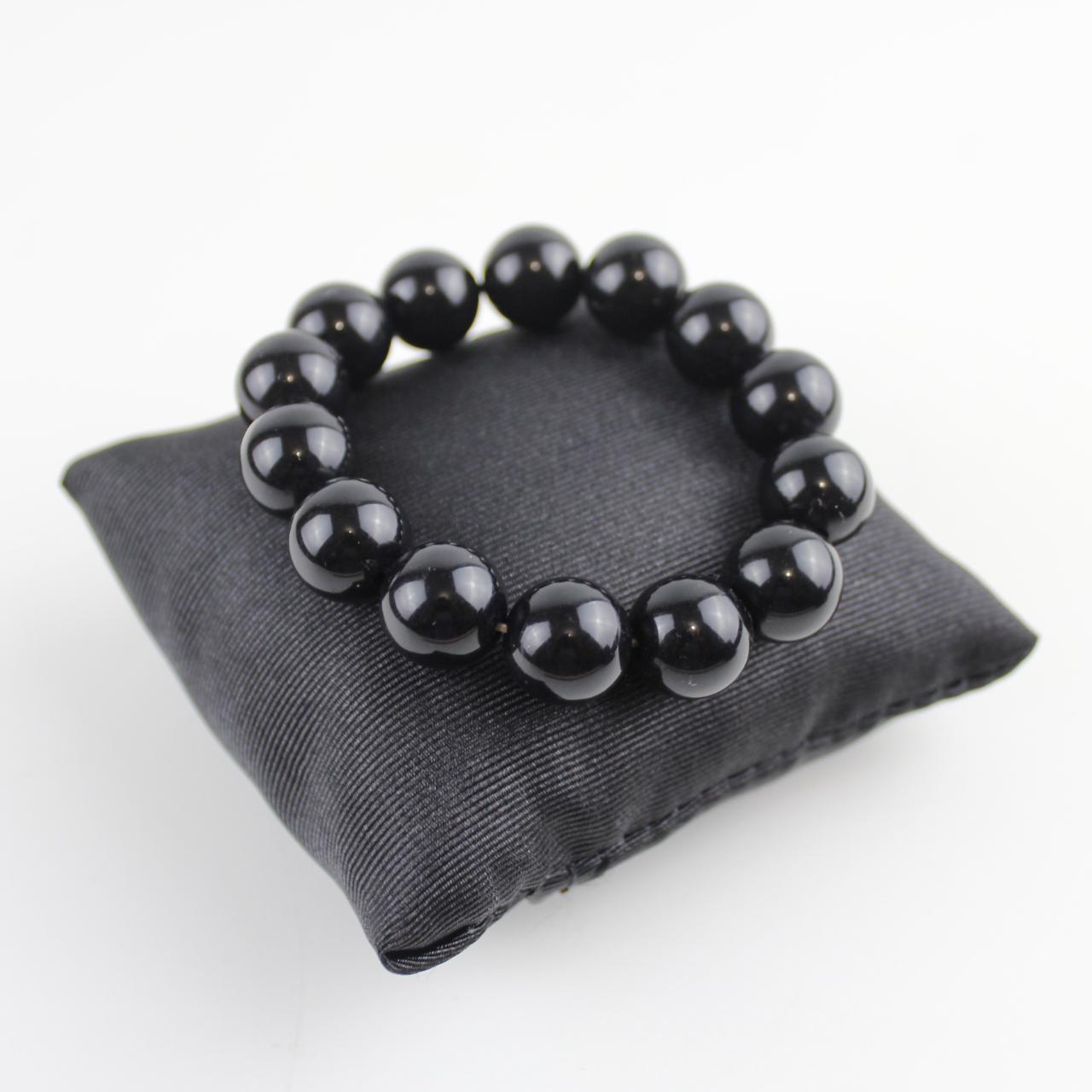 Black Bead Bracelet Round Stretch Bangle Jewelry  Good pre-l
