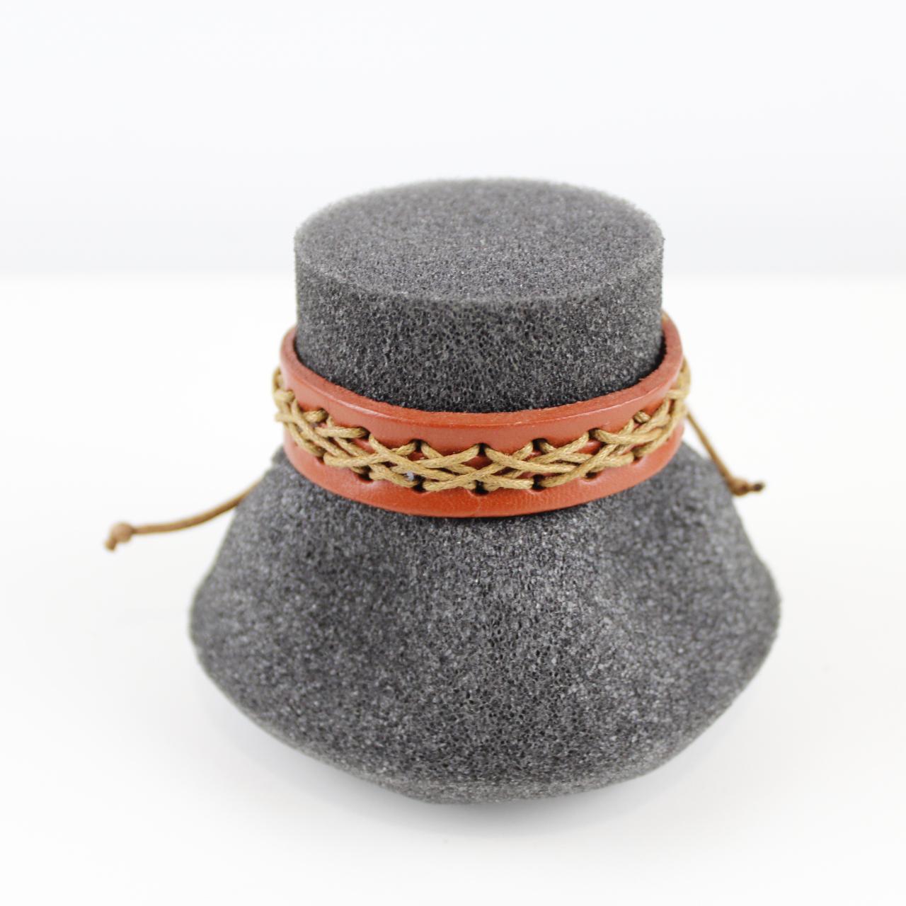 Woven Leather Bracelet - Adjustable - Two-Tone - Boho Chic
