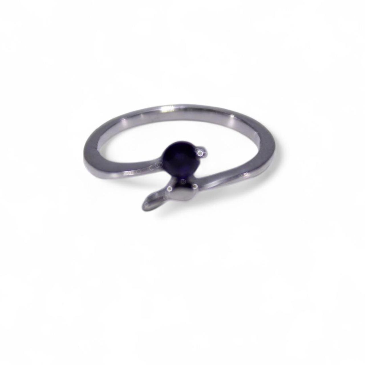 Silver Tone Solitaire Ring Round Stone Purple Minimalist