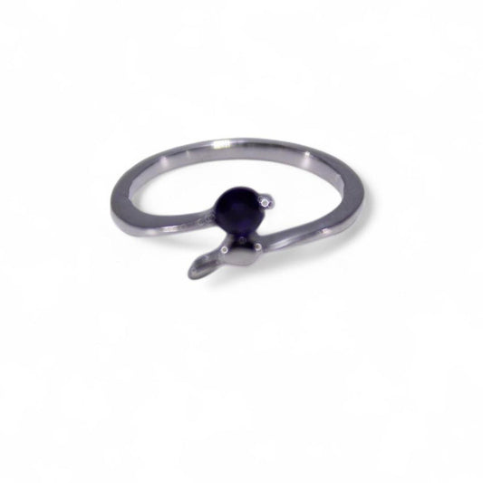 Silver Tone Solitaire Ring Round Stone Purple Minimalist