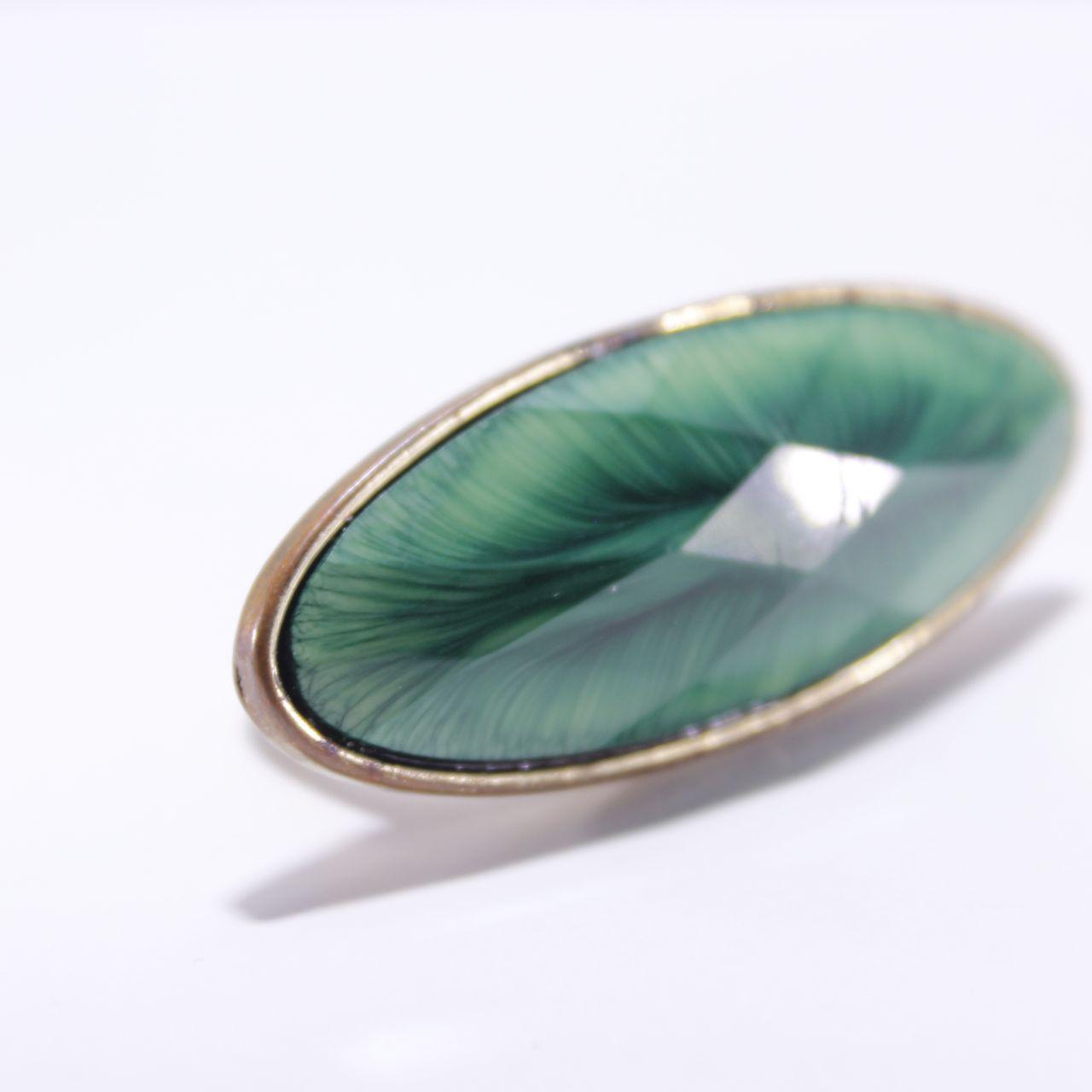 Two Finger Ring Oval Faceted Green Stone Gold Tone Statement
