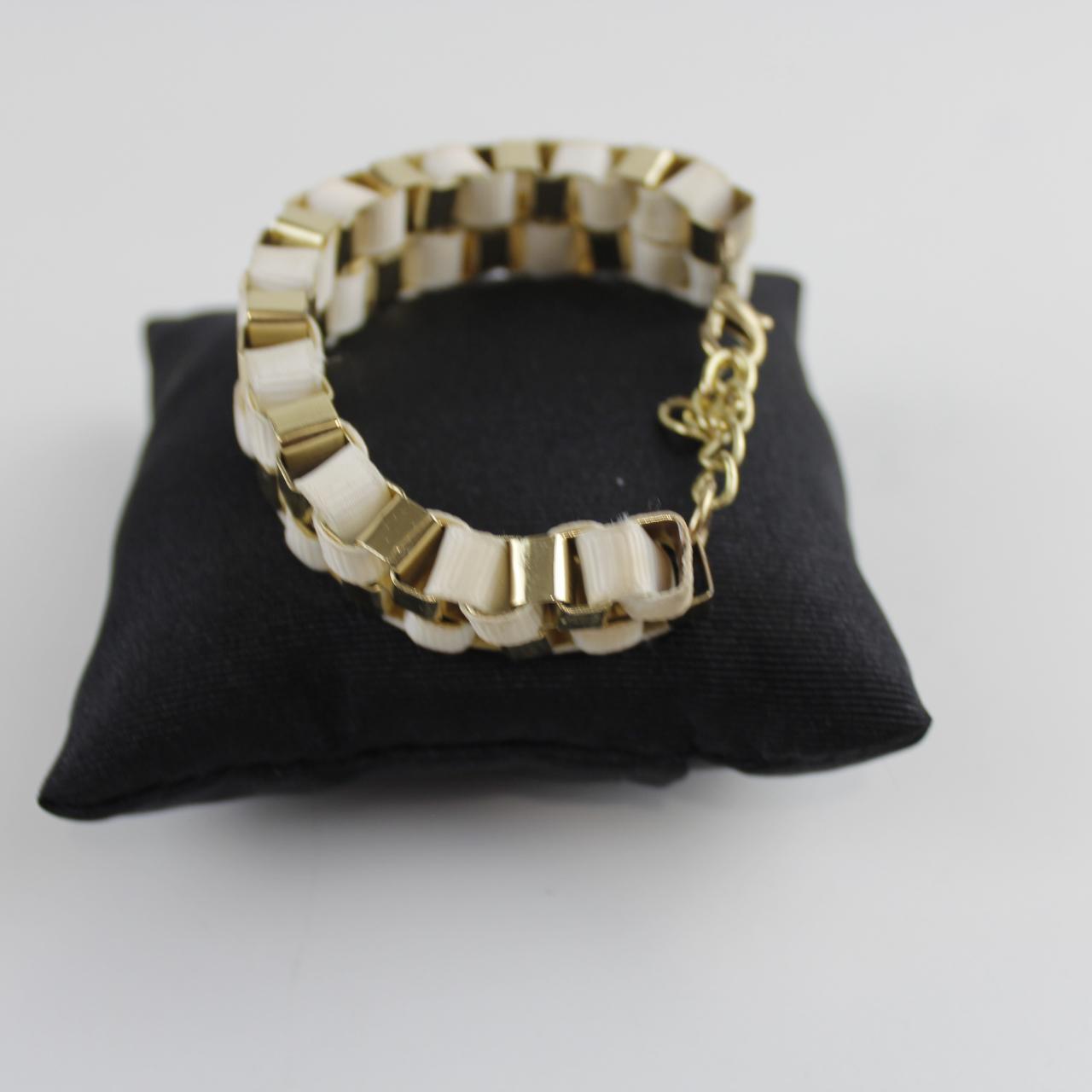 Gold & White Link Bracelet Two-Tone Fashion Statement Jewelr