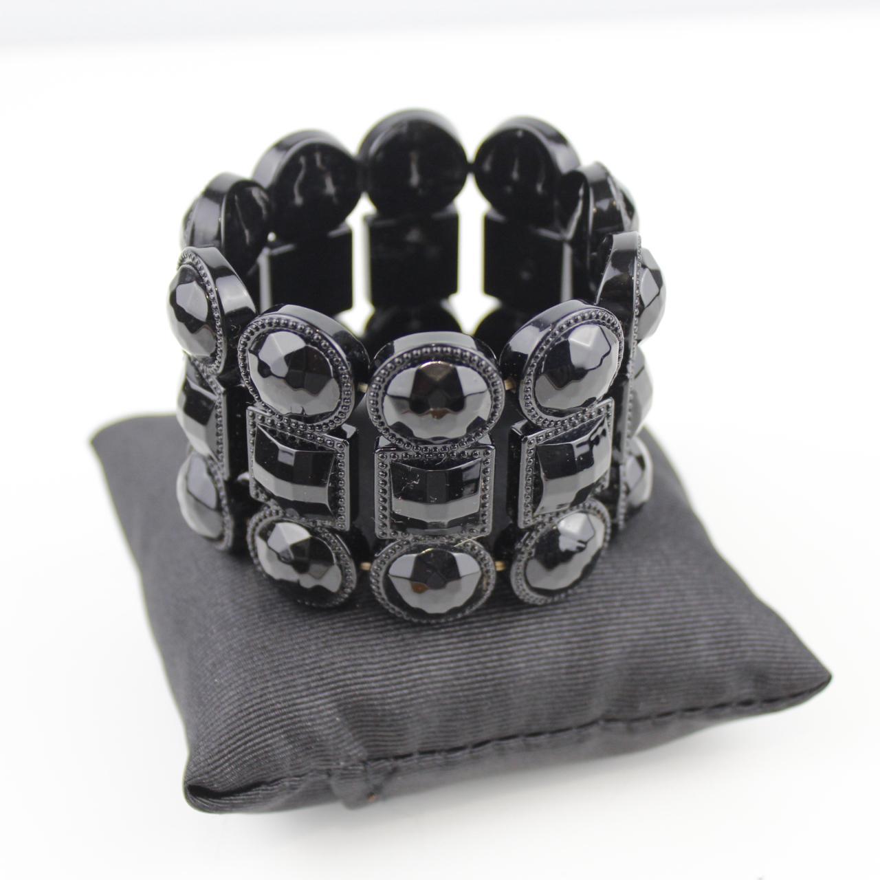Black Faceted Bead Bracelet Statement Jewelry Bold Multi Row
