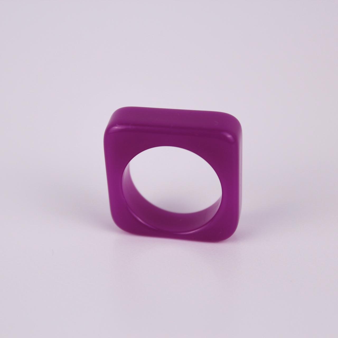 Purple Square Ring Acrylic Resin Plastic Retro Geometric Bold Statement  Good pr