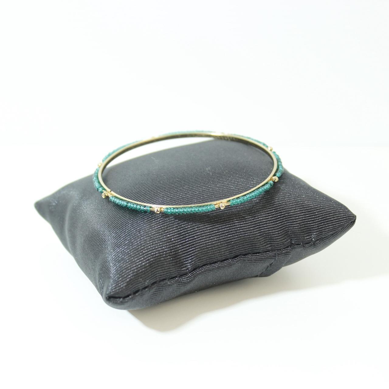 Vintage Teal Enamel Bangle Gold Tone Bracelet Geometric Art Deco Style Statement