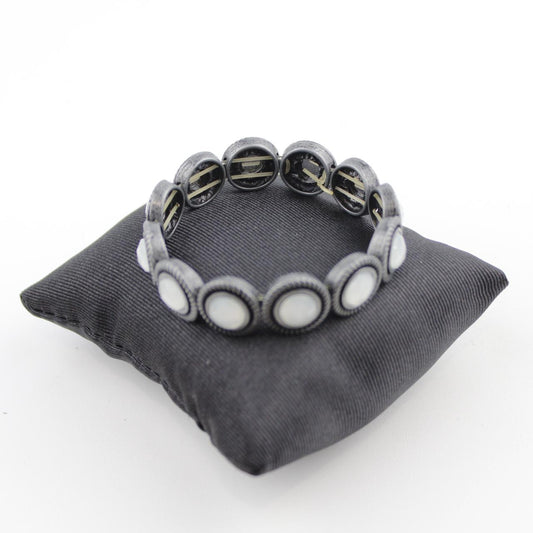 Gray Metallic Beaded Bracelet Layered White Cream Beads Stre