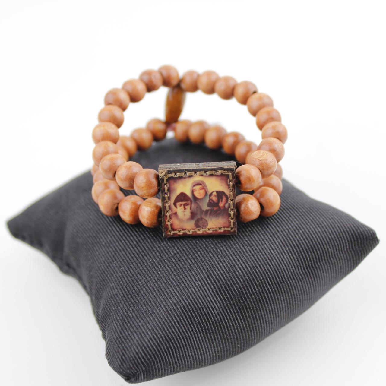 Wooden Beaded Bracelet Double Strand Religious Charm Spiritu