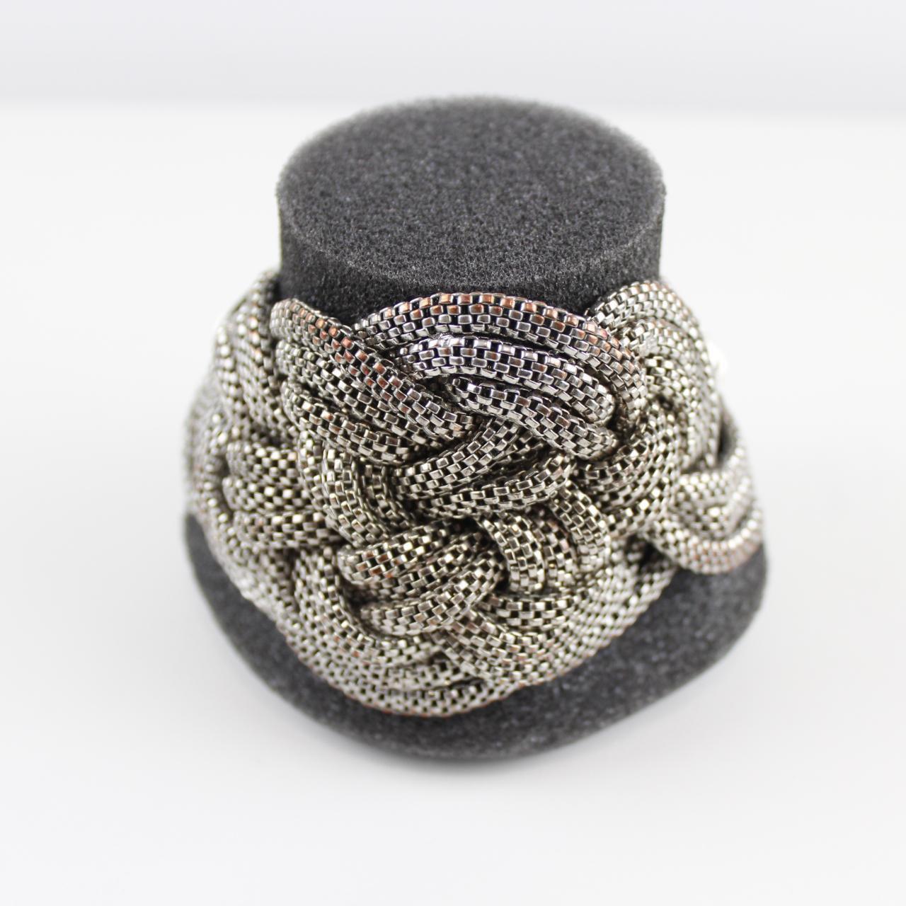 Woven Metal Bracelet - Silver-Tone - Intricate Design - Stat