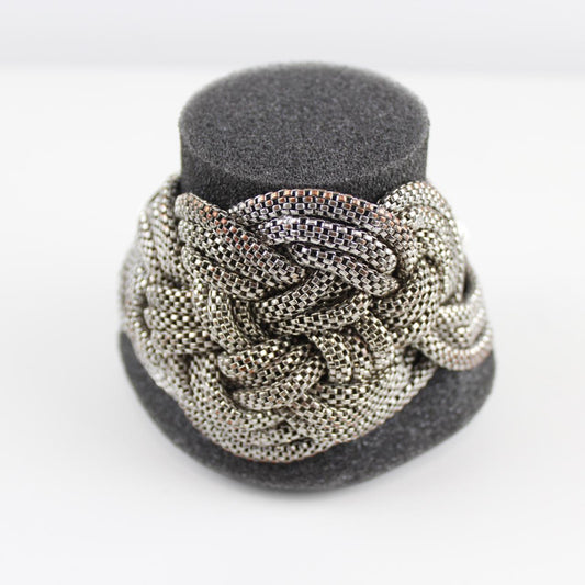 Woven Metal Bracelet - Silver-Tone - Intricate Design - Stat