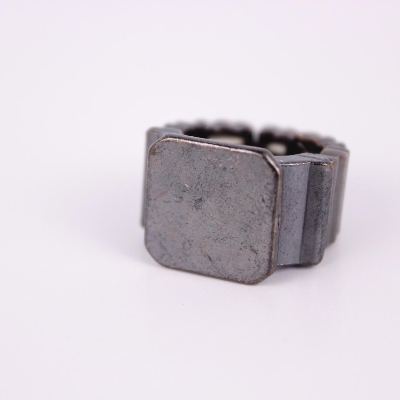 Vintage Brutalist Square Signet Ring Silver tone Wide Industrial Statement Stret